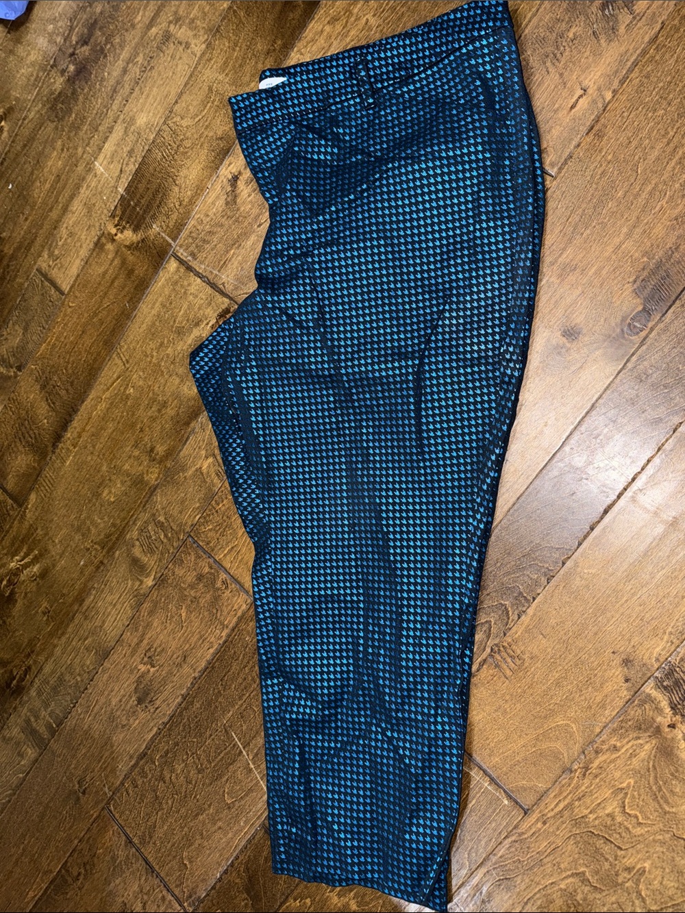Old Navy Teal and Black Cropped Houndstooth Ankle Pants
